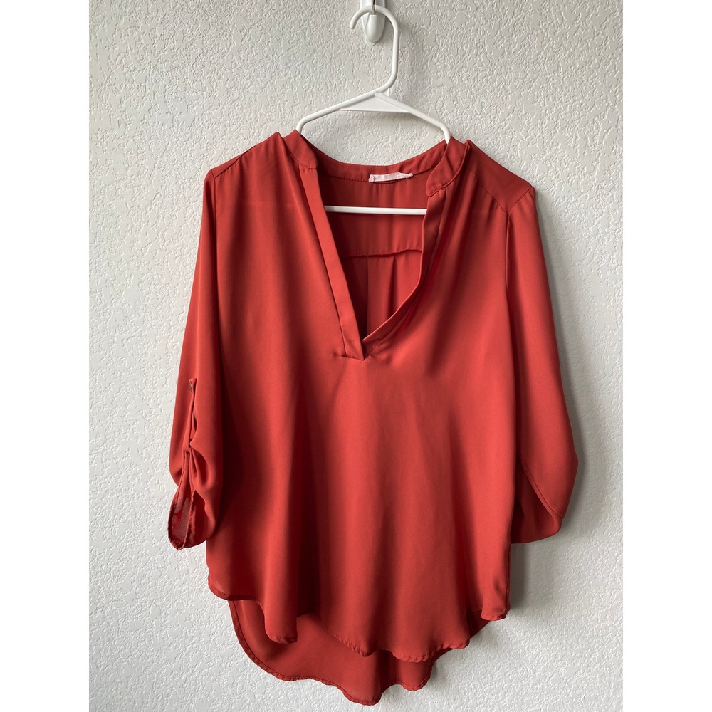 Lush Women Roll Tab Sleeve Burnt Orange Blouse T7131-001 Size S Rust